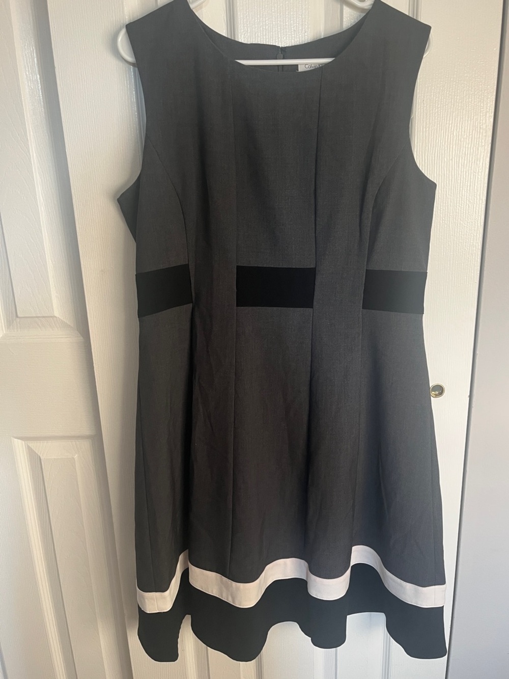 Calvin Klein Women's Black A-Line Dress with White Hem Trim